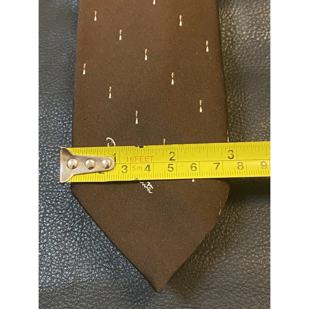 Oscar De La Renta Vintage Men's Tie Brown Dots Polyester Silk Blend